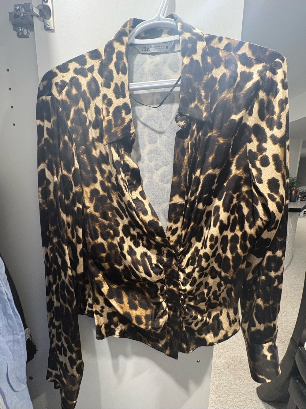 Zara Leopard Print Satin Jacket - Brown & Black